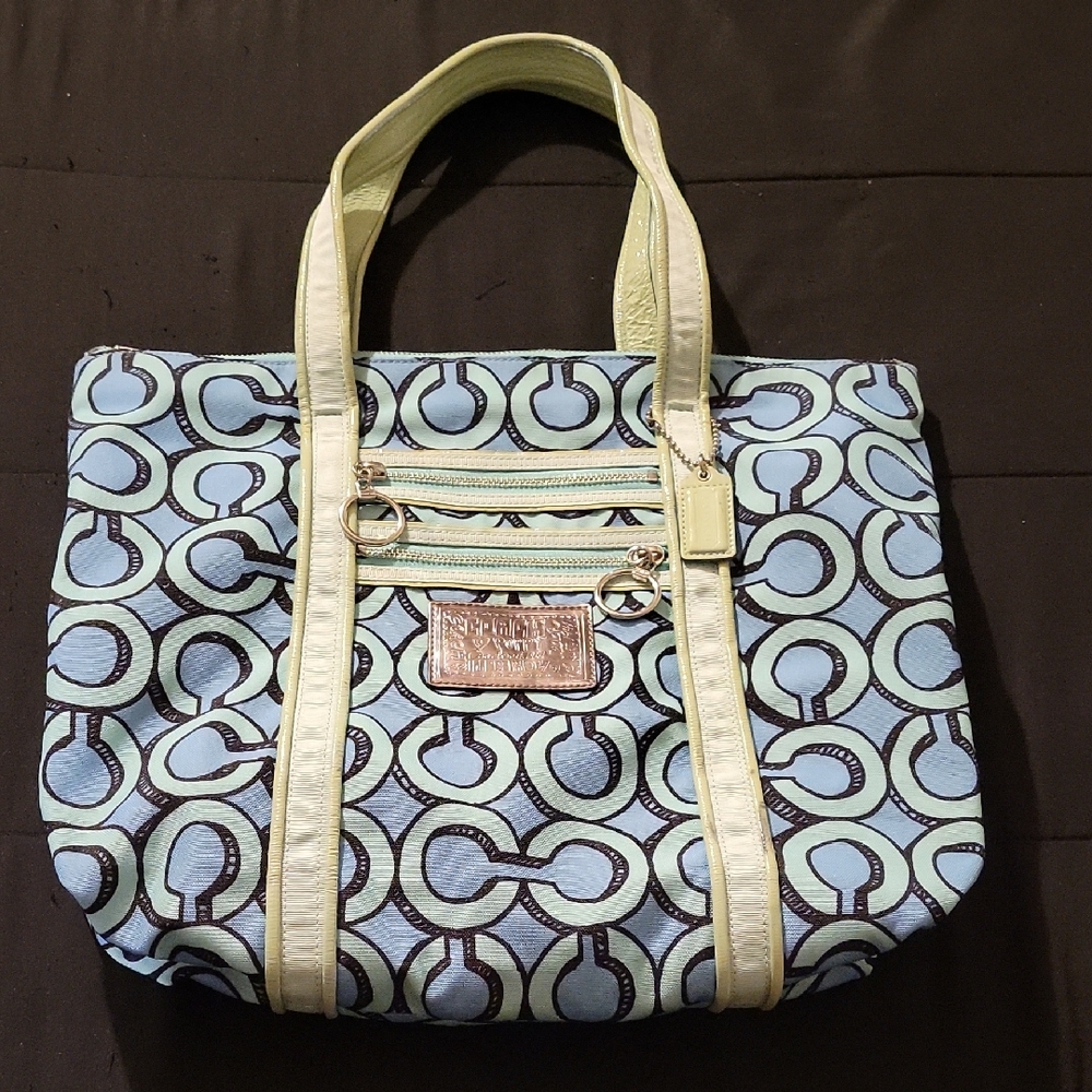 Stylish Coach Light Blue Poppy Tote Bag